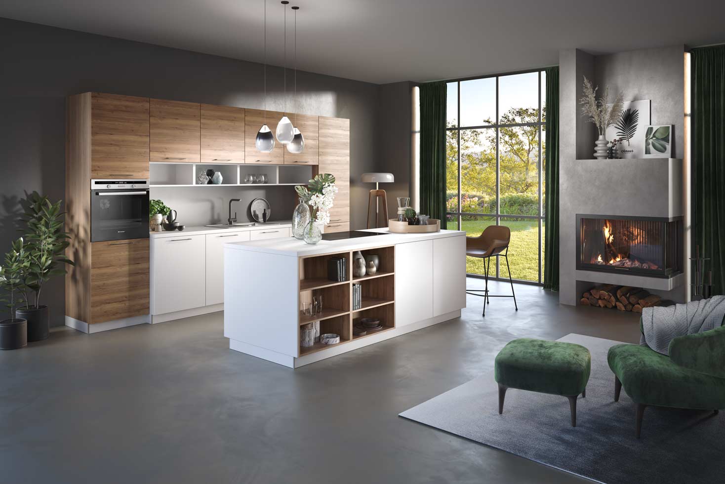 Coin cuisine blanc avec touches de bois